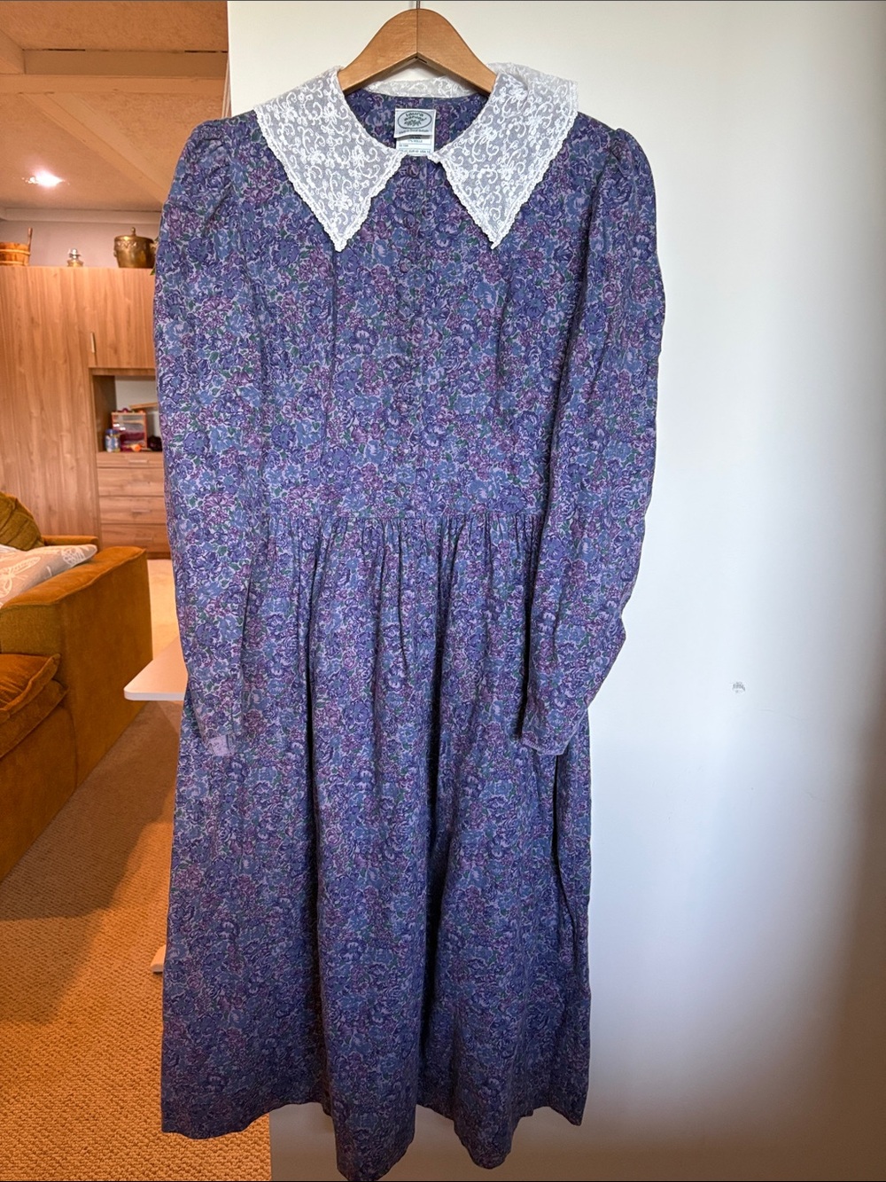 Vintage Laura Ashley Floral Prairie Dress Lace Collar UK 16 USA 14